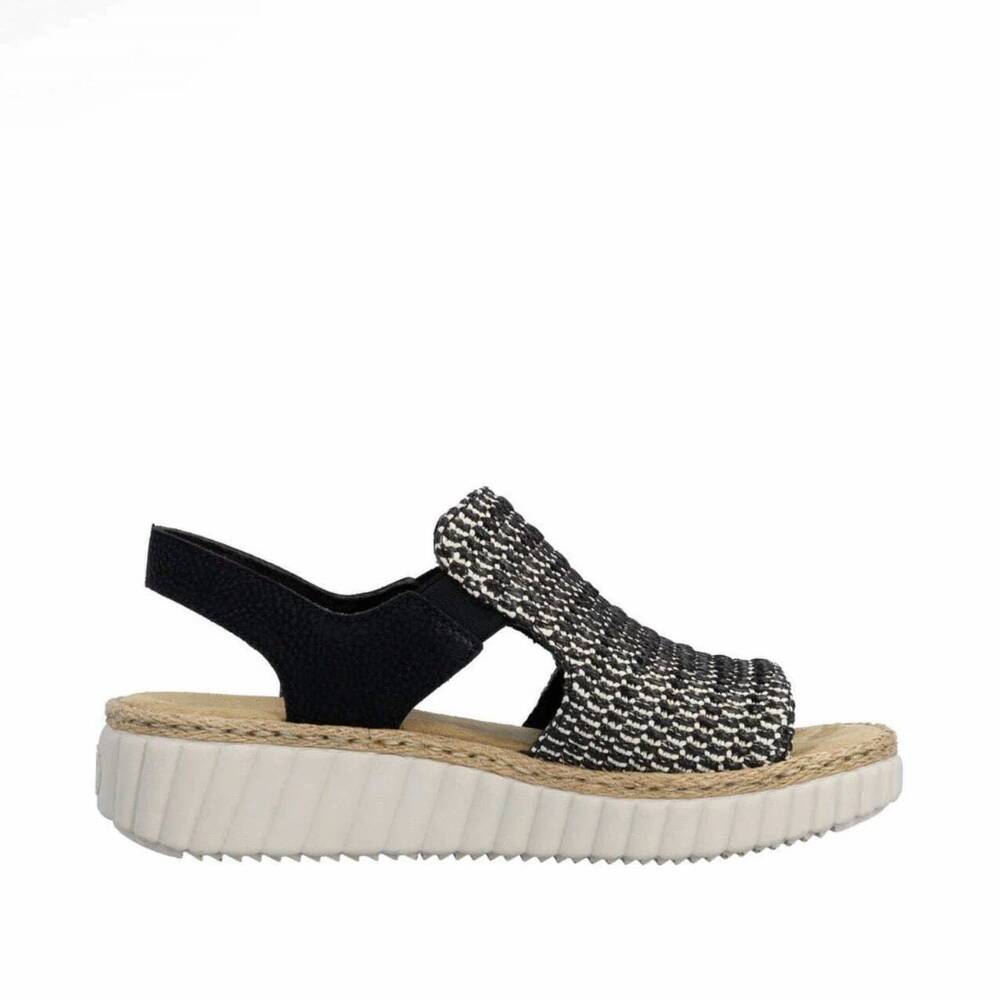 NEW RIEKER women's flat sandal in black multi